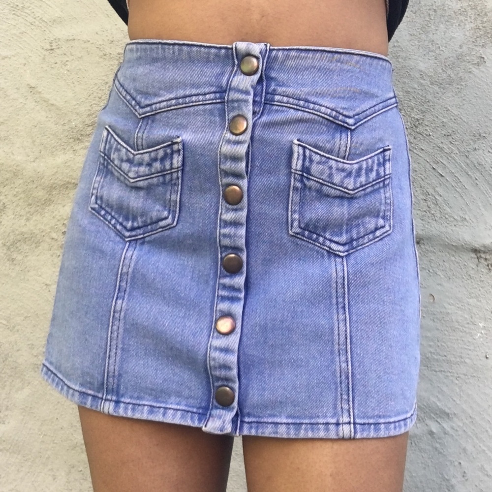 PacSun Light Blue Button-Front Denim Mini Skirt